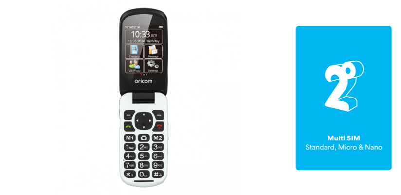 Oricom Flip Mobile Phone with SOS Emergency Button (Connects on most networks)
