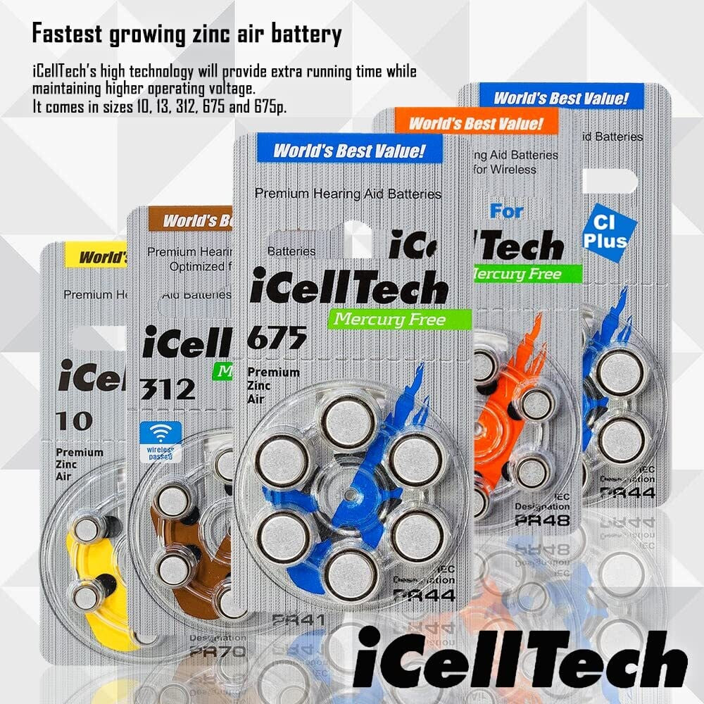 iCellTech Hearing Aid Batteries (Box of 60 Batteries)
