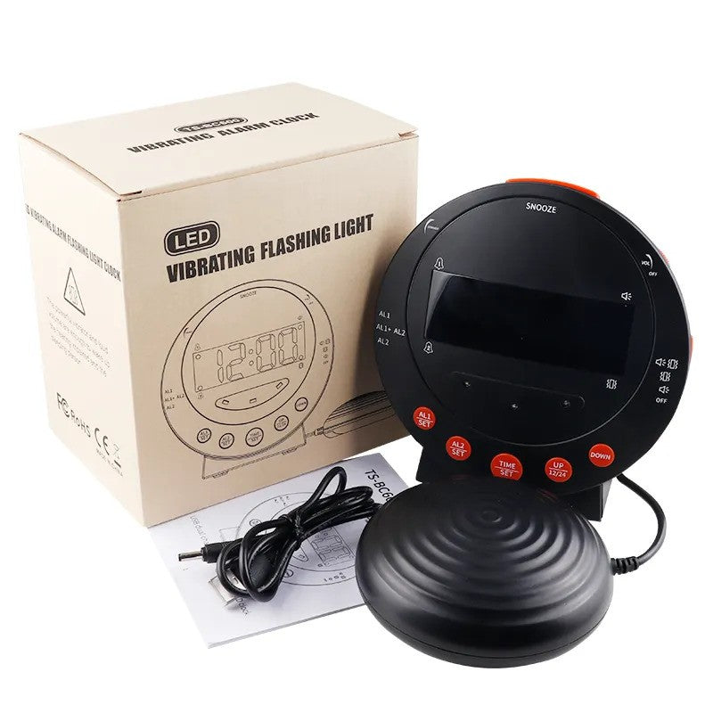 DQ LED Flashing Vibrating Alarm Clock with Bed Shaker