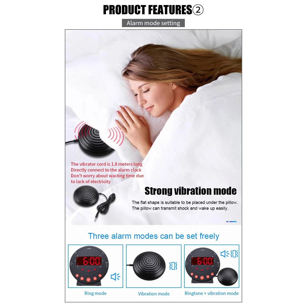 DQ LED Flashing Vibrating Alarm Clock with Bed Shaker