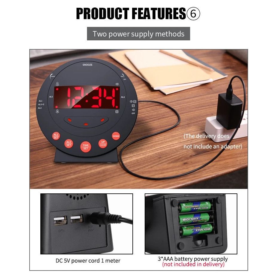 DQ LED Flashing Vibrating Alarm Clock with Bed Shaker