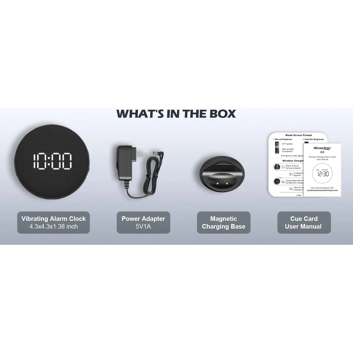 Reacher Portable Vibrating Alarm Clock with Wireless Magnetic Charger