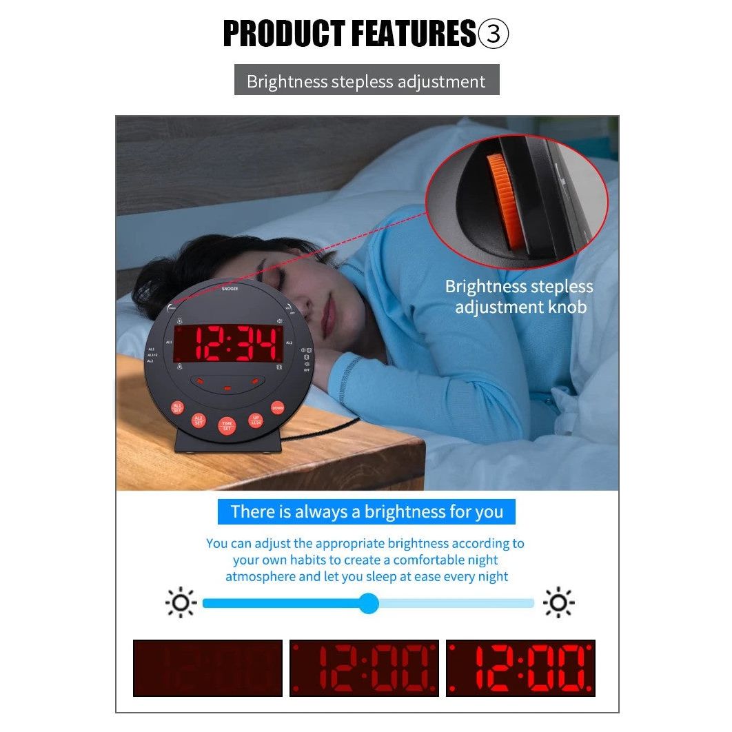 DQ LED Flashing Vibrating Alarm Clock with Bed Shaker