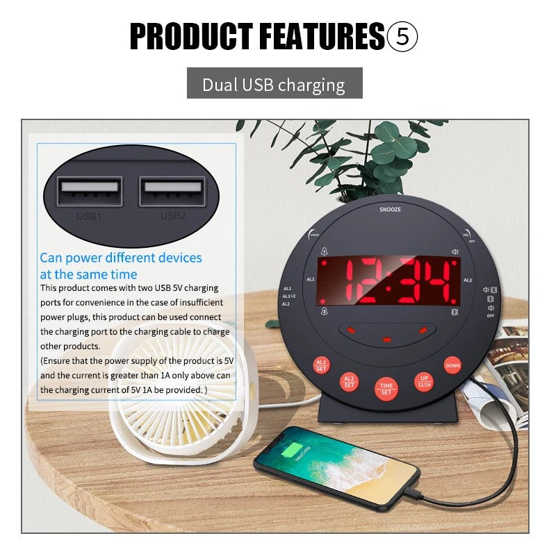 DQ LED Flashing Vibrating Alarm Clock with Bed Shaker