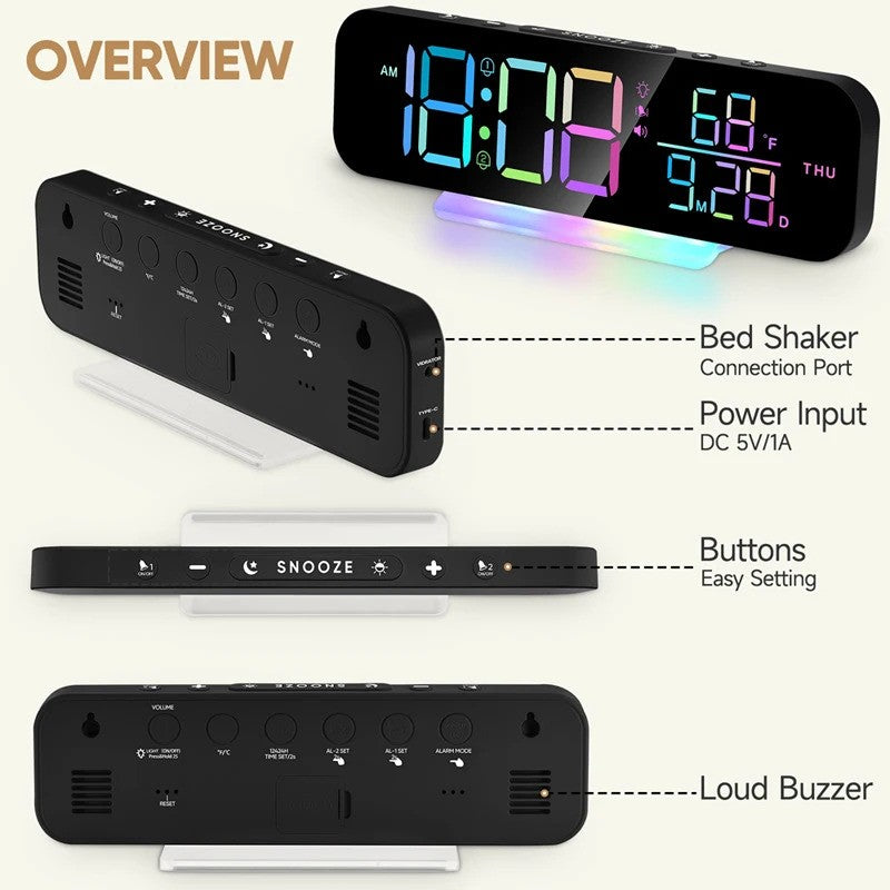 DQ RGB Display Vibrating Travel Alarm Clock